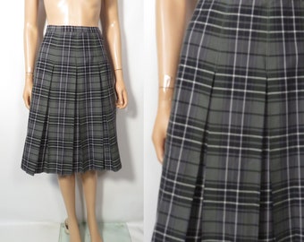 Vintage des années 50/60, jupe mi-longue plissée en coton à carreaux écossais fabriquée aux États-Unis, étiquette de l'Union, taille 28