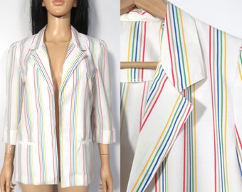 Vintage 80s Rainbow Stripe Lightweight Cotton Blazer Size M/L