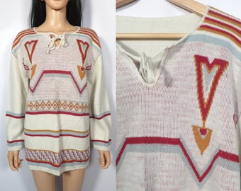 Vintage 70s Boho Hippie Tunic Sweater Size M/L