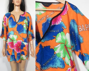 Vintage 70s Barbados Barkcloth Tunic Coverup Size S/M