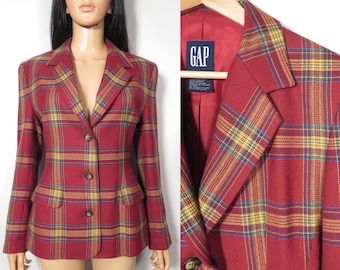 Vintage 90s Plaid Wool 3 Button Blazer Size S