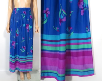 Vintage 80s Lightweight Summer Floral Beachwear Maxi Skirt / Beach Coverup Made In USA Size M-XL