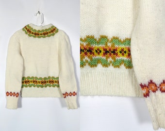 Vintage 70s Kids Fall Tone Fairisle Sweater Size 8/10Y