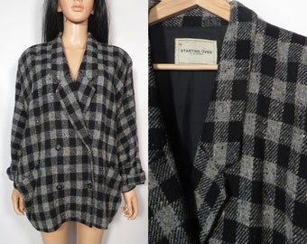 Vintage 80s Gray And Black Buffalo Plaid Jacket Size S Up To XL