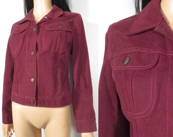 Vintage 70s Wine Color Combed Cotton Velvety Soft Fall Jacket Size S/M