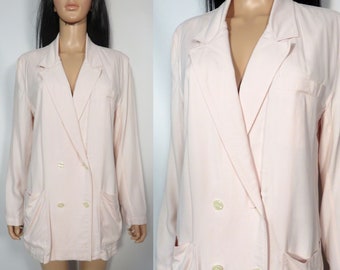 Vintage 90s Pastel Pink Oversized Lightweight Double Breasted Blazer Size S