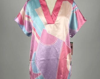 Vintage 1980s Deadstock Resort Wear Loungewear Satin Tunic Swim Coverup Size M