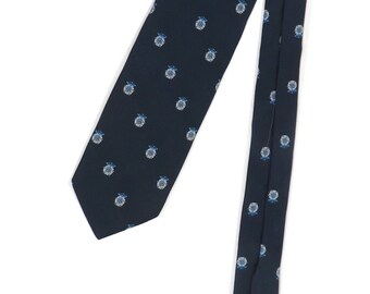 Vintage 60s/70s Navy Blue Floral Design Necktie