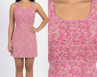 Vestido babydoll vintage de los 90 con estampado floral y corpiño fruncido, hecho en EE. UU., talla M.
