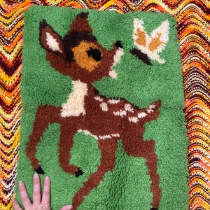 Vintage Latch Hook Deer Butterfly Wall Hanging Bambi image 4