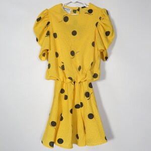 Vintage 80s Kids Yellow Polka Dot Dress Union Made Size 8 image 2