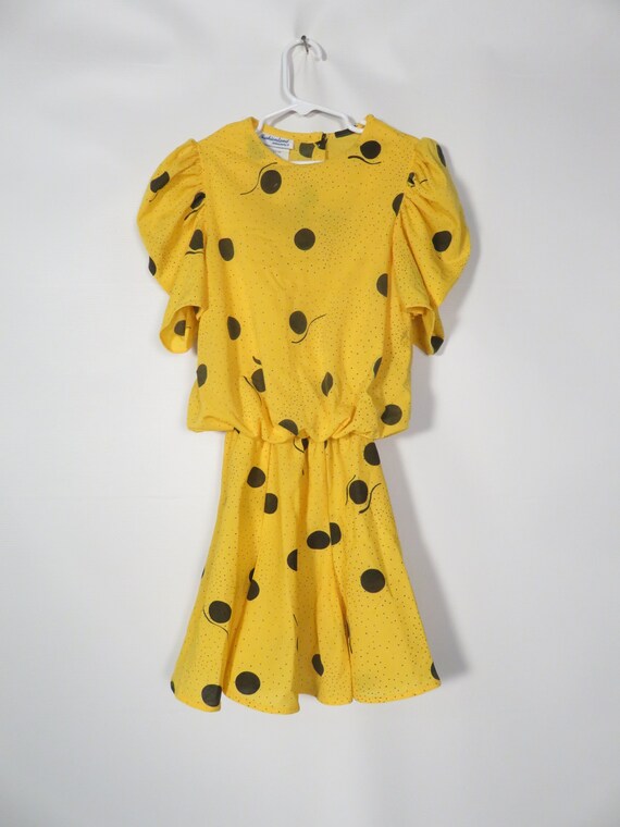 Vintage 80s Kids Yellow Polka Dot Dress Union Mad… - image 2