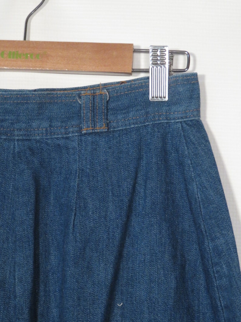 Vintage 70s High Waist Denim Midi Skirt Size XS 25 Waist image 3