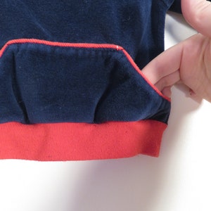 Vintage 60s/70s Baby Navy Blue With Red Accents Velour Top With Kangaroo Pocket Size 3-6M image 5