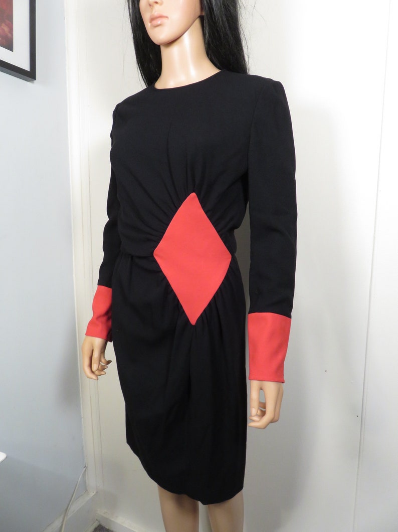 Vintage Valentino Designer 1986 Red Diamond Dress Size S image 6