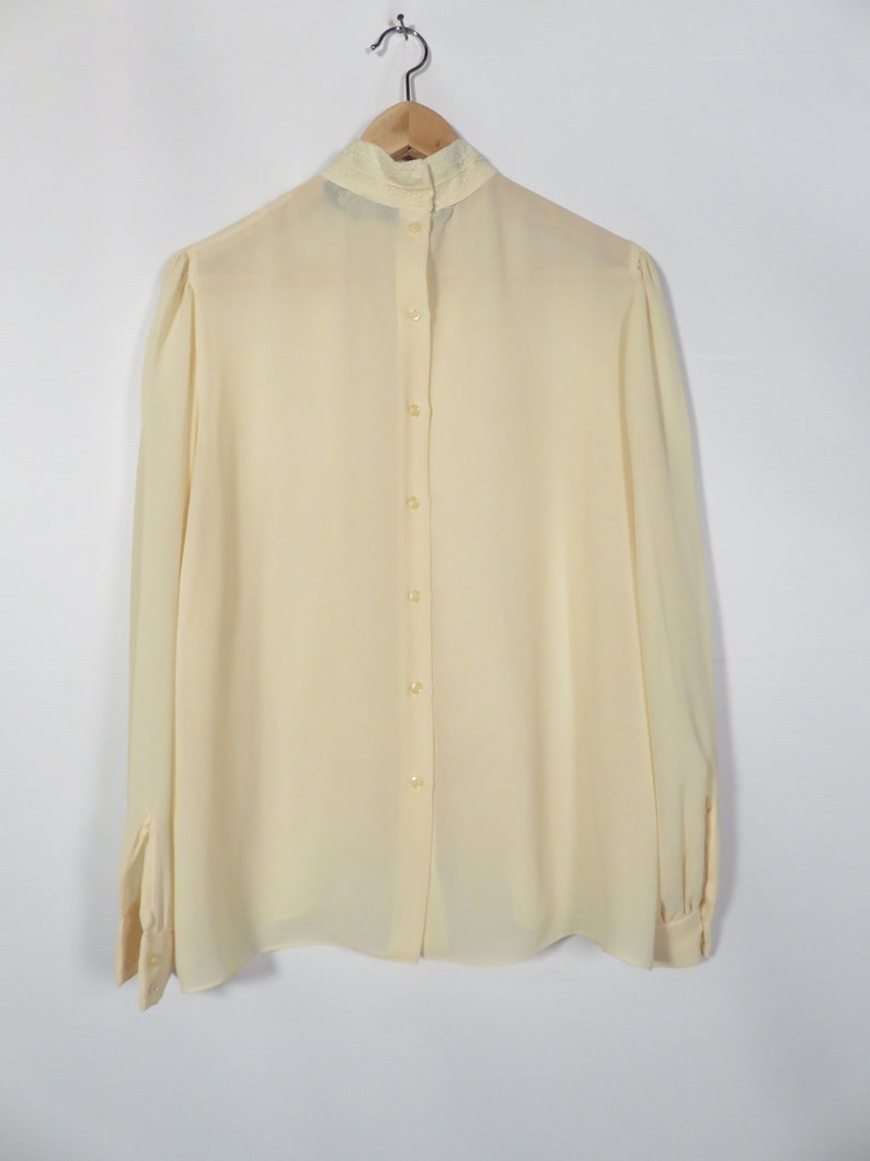 Vintage 70s Designer Pierre Cardin Lightweight Sheer Lace Panel Blouse Size L image 5