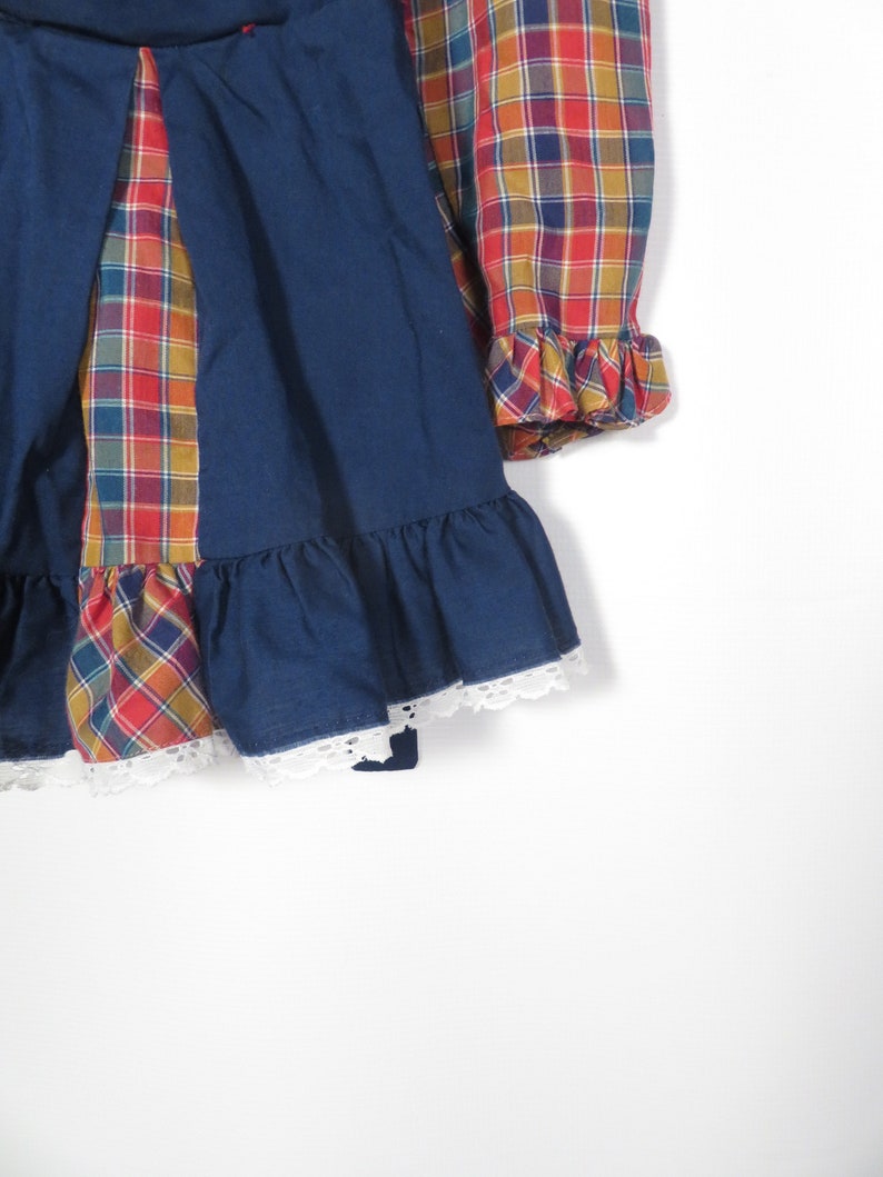 Vintage 70s Girls Fall Tone Frilly Plaid Square Dance Prairie Dress Made In USA Size 4T image 3