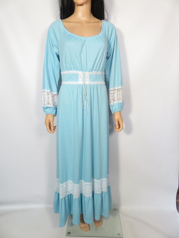 Vintage 70s Pastel Blue Gunne Sax Style Prairie M… - image 8