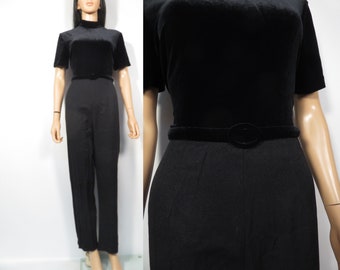 Vintage 90s Velvet Mock Neck Jumpsuit Size M