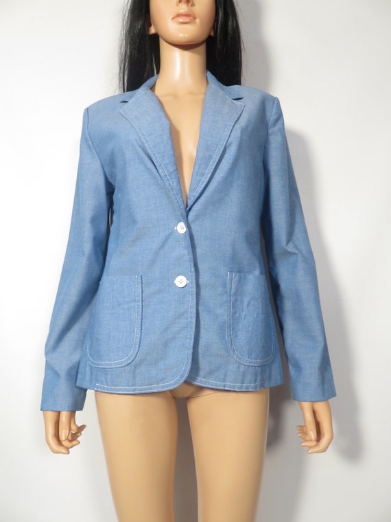 Vintage 70s/80s Chambray Lightweight 2 Button Spr… - image 7