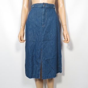 Vintage 70s High Waist Denim Midi Skirt Size XS 25 Waist image 9
