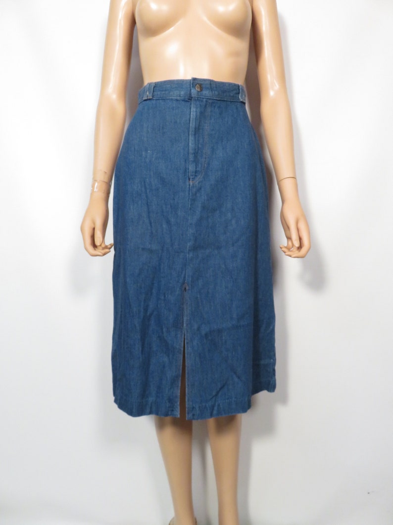 Vintage 70s High Waist Denim Midi Skirt Size XS 25 Waist image 9