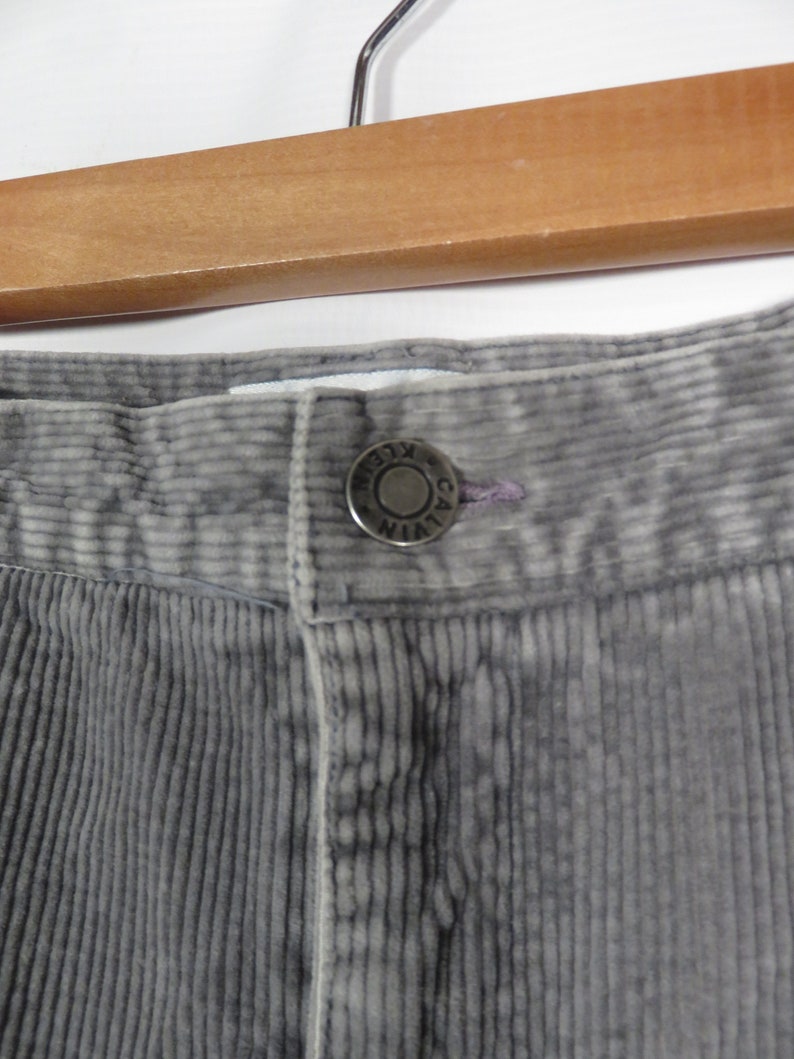 Vintage 90s Calvin Klein High Waist Pleat Front Slate Gray Corduroy Trouser Pants Size 27 x 25 Short image 4