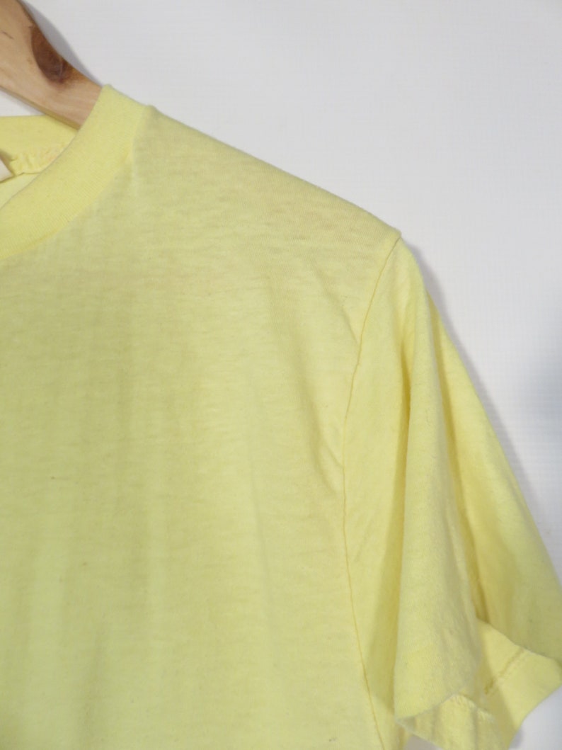 Vintage 70s Super Soft Worn In Pastel Yellow Tshirt Made In USA Size M image 3