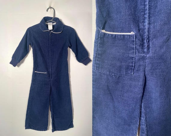 Vintage 70s Kids Navy Blue Corduroy Jumpsuit Size 2T - Etsy