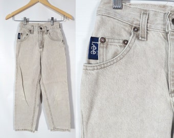 Vintage 90s Kids Lee Made In USA Khaki Stonewash All Cotton Denim Tapered Leg Jeans Size 8 Slim