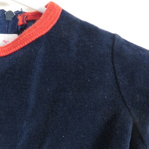 Vintage 60s/70s Baby Navy Blue With Red Accents Velour Top With Kangaroo Pocket Size 3-6M image 2