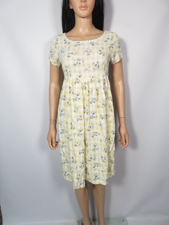 Vintage 90s Gingham Floral Babydoll Dress Size XS… - image 6