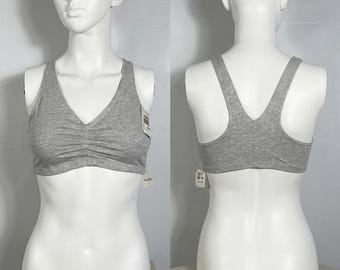 Vintage 1990s Deadstock Heather Grey Cotton Blend Racer Back Sport BH Größe 38