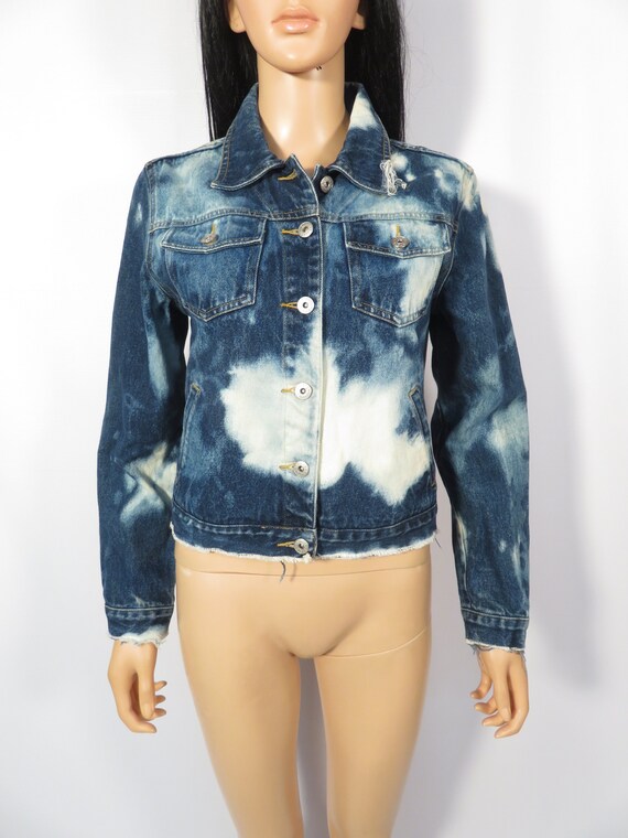 Vintage 90s Bleach Out Cropped Denim Jacket Size … - image 7