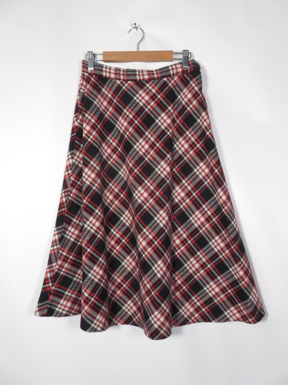 Vintage 70s Black Red And White Plaid High Waist … - image 2