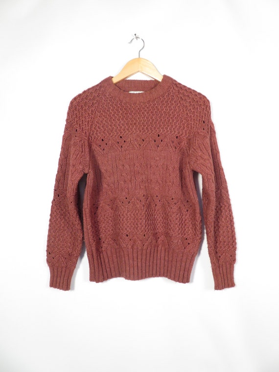 Vintage 70s Earthy Burgundy Tone Cable Knit Sweat… - image 5
