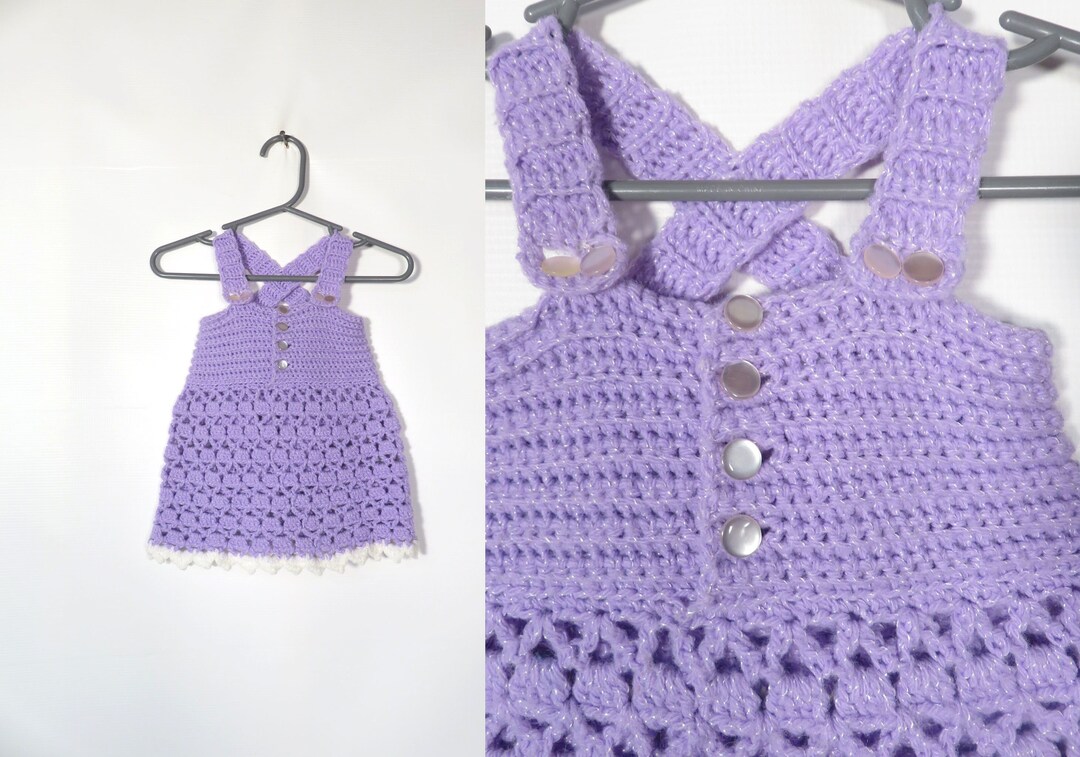 Vintage 70s Kids Purple Handmade Crochet Jumper Dress Size 36M Etsy