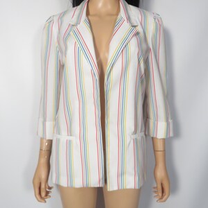 Vintage 80s Rainbow Stripe Lightweight Cotton Blazer Size M/L image 5