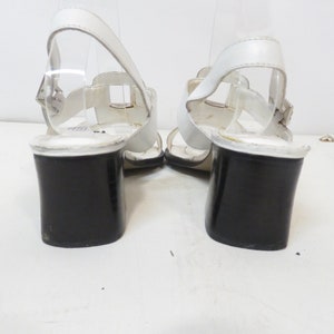 Vintage 90s Does 60s Mod White Leather Block Heel Sandals Size 6.5 image 3