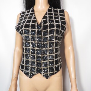 Vintage 80s Beaded Sequin Holiday Vest Size M image 9