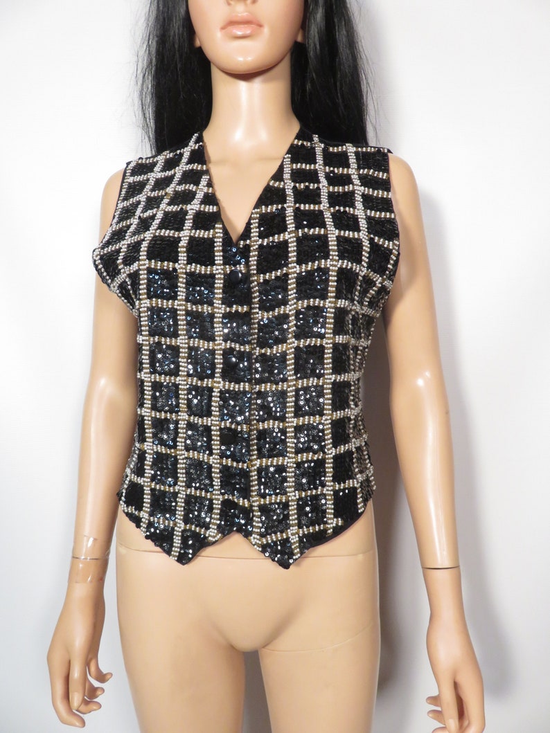 Vintage 80s Beaded Sequin Holiday Vest Size M image 9
