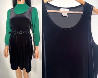 Vestido jersey de terciopelo negro vintage de los años 90, talla M