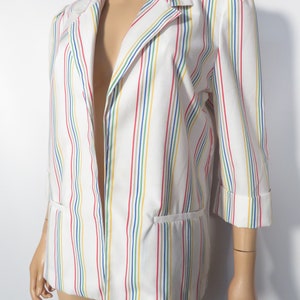 Vintage 80s Rainbow Stripe Lightweight Cotton Blazer Size M/L image 9