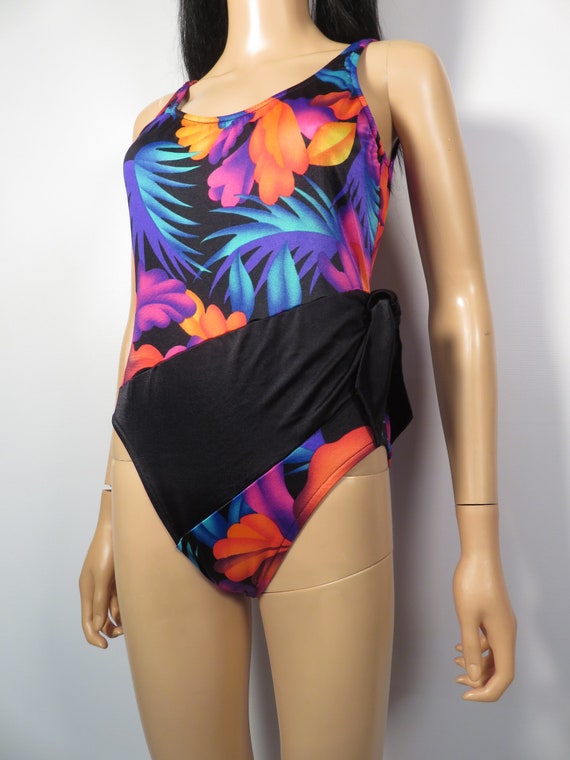 Vintage 80s Tropical One Piece Swimsuit Made In U… - image 3
