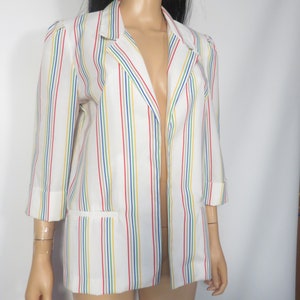 Vintage 80s Rainbow Stripe Lightweight Cotton Blazer Size M/L image 8