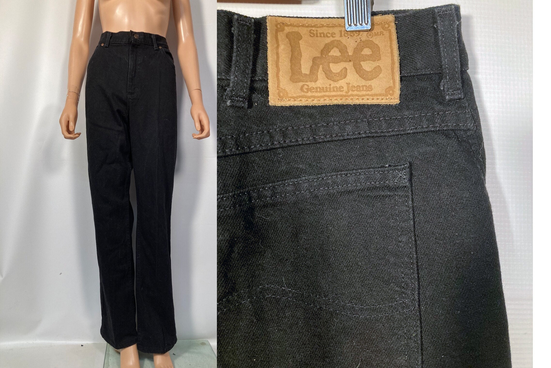 Vintage 90s Lee Black Straight Leg Jeans Union Label Made In USA Size 37 x 33