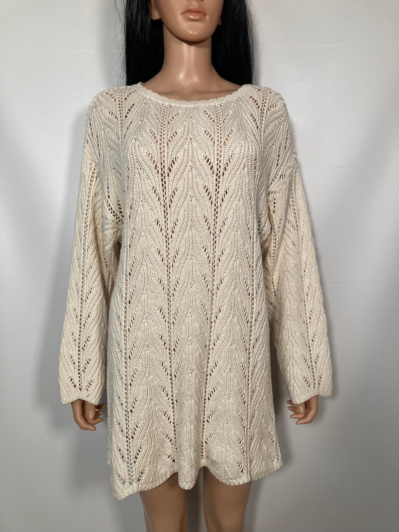 Vintage 90s Deadstock Cozy Ivory Cotton Sweater Dress Made In USA Size Up To L image 2
