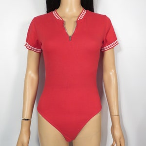 Vintage 90s Red Bodysuit With Zipper Detail Size S image 5