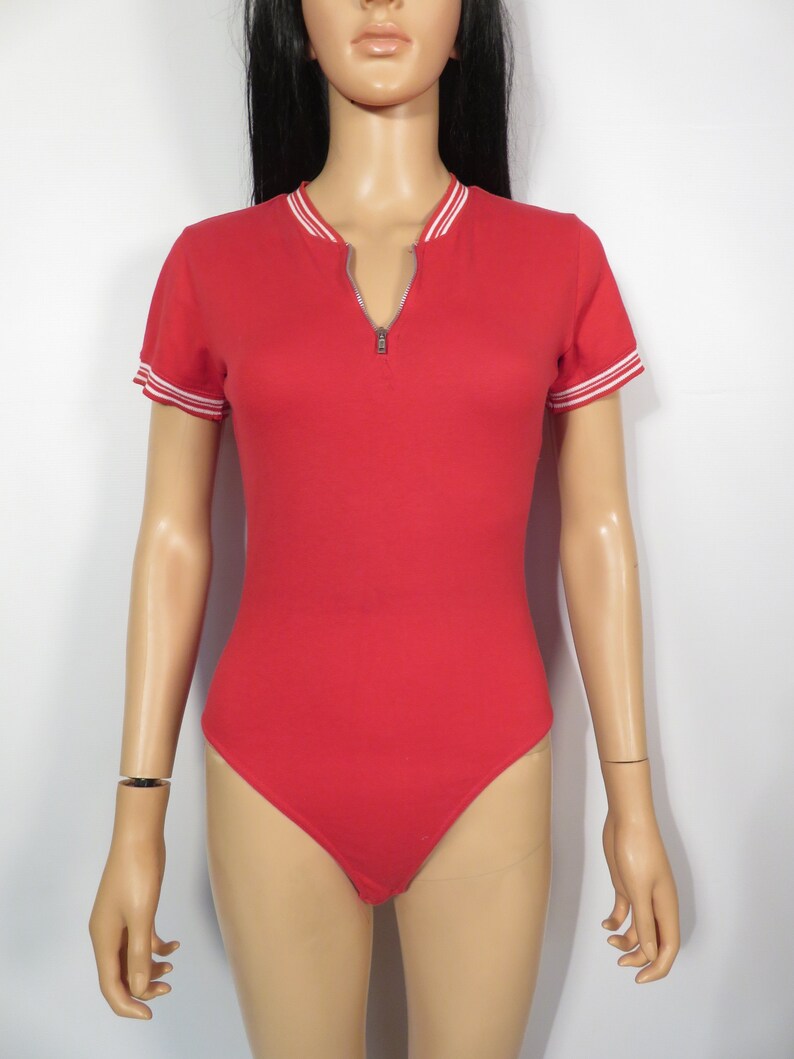 Vintage 90s Red Bodysuit With Zipper Detail Size S image 5