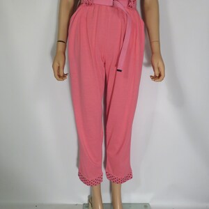 Vintage 80s High Waist Hot Pink Elastic Waist Comfy Belted Loungewear Pants Size M image 10